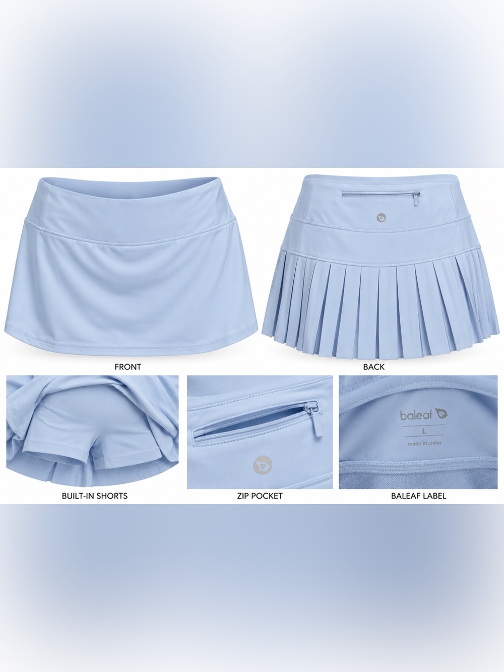 Baleaf Light Blue Women's Tennis Skort with Pleated Back